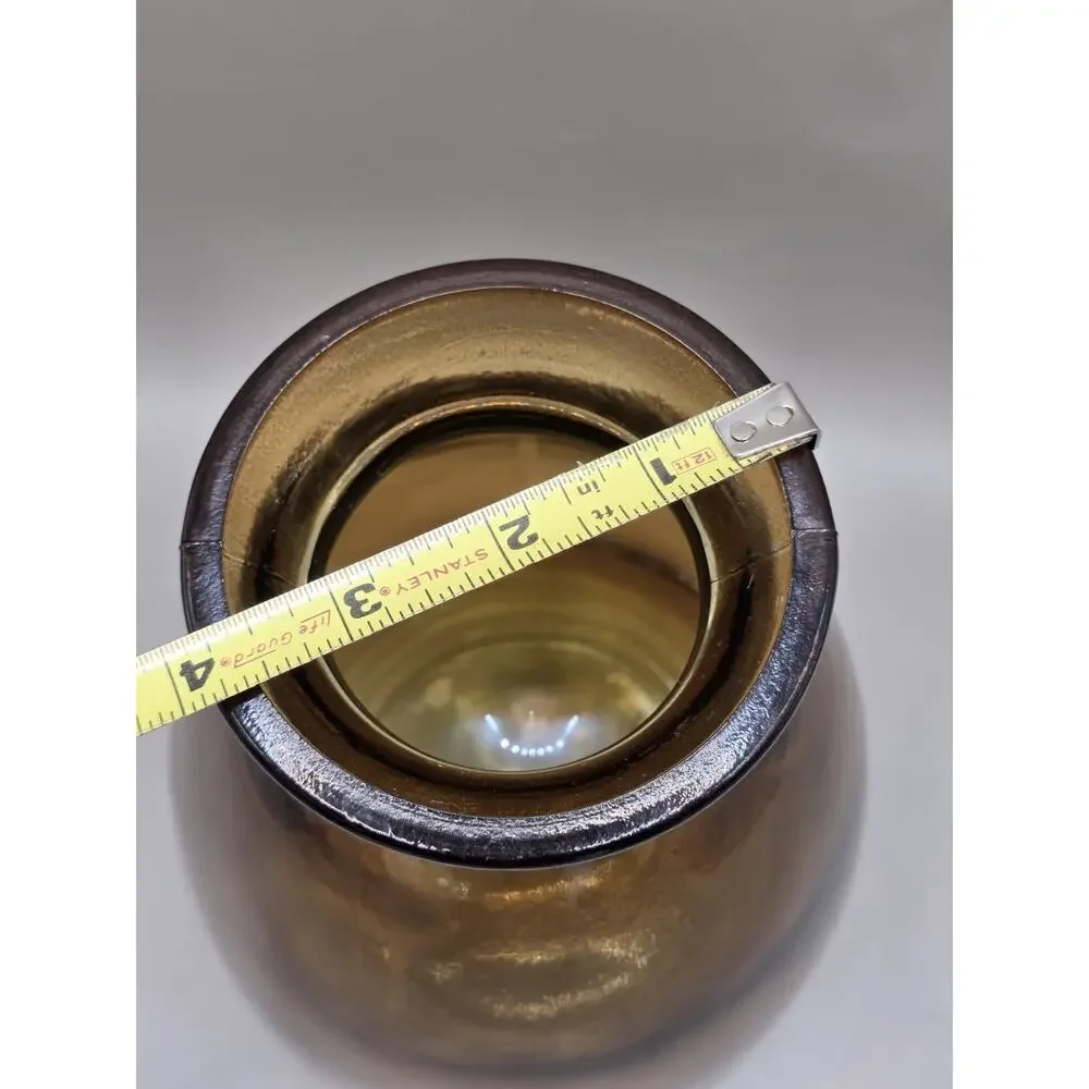 Vintage Pier 1 Amber Brown Glass Vase Handcrafted In Spain Bulbous Rim 2646595